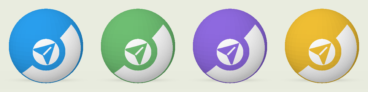 Software-rendered TokeHunt logo balls in Trail blue, Bloom green, Star purple and Sure gold